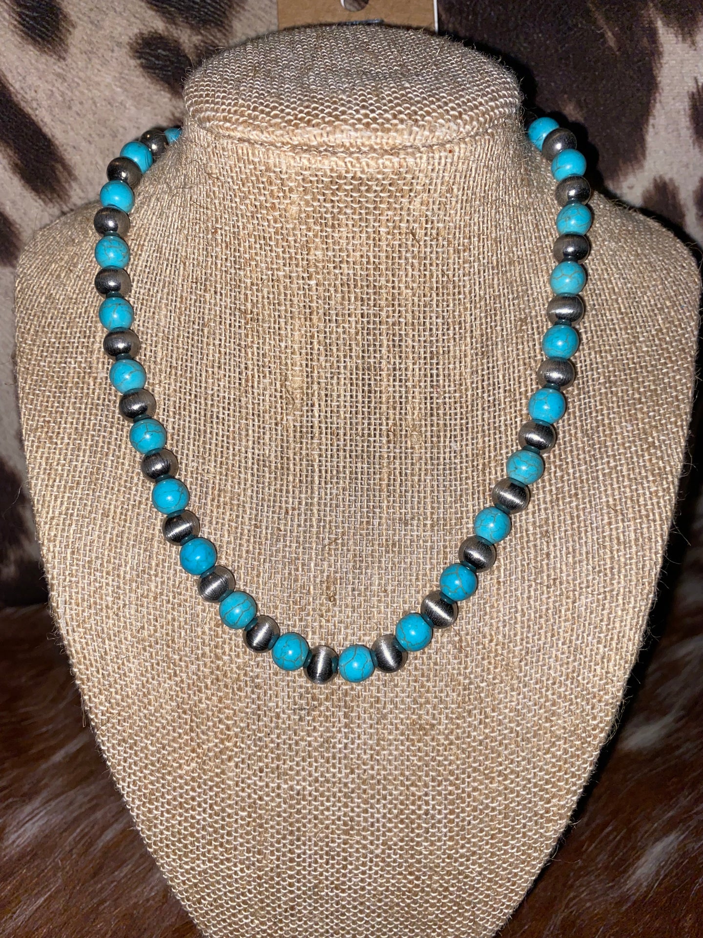 Eagle Rock Turquoise and Silver Pearl Necklace and Earring Set